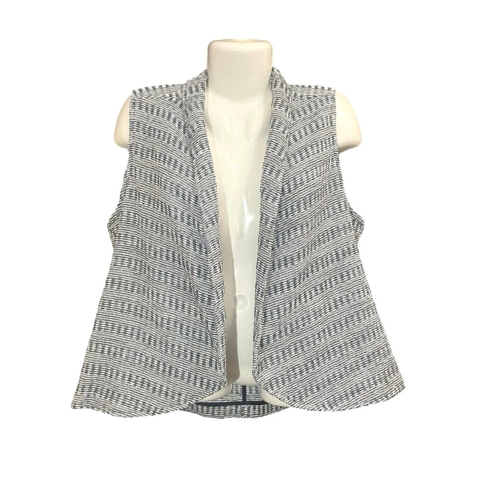 CJ Banks Women's Blue/White Woven Open Front Vest | Size X